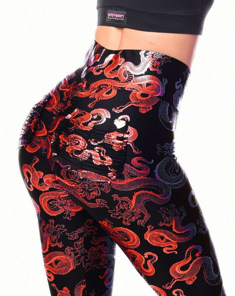Hidden Dragon (Elevated Cute Booty) Xxs / Red Leggings - Elevated